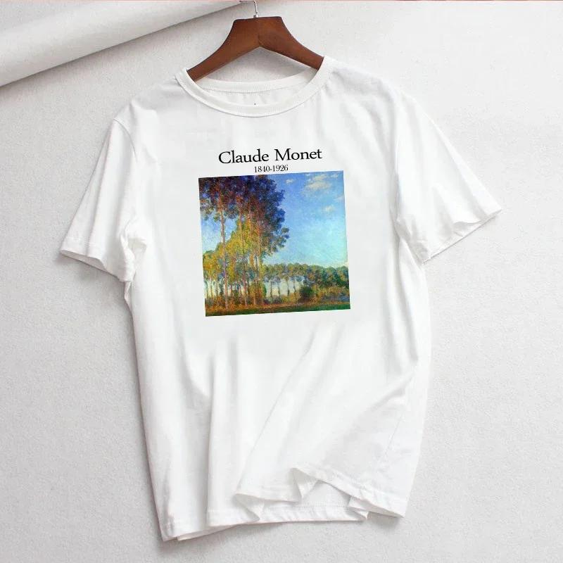 Claude Monet New Summer Female Art Printed Unisexs Tshirt Short Sleeve Casual Letter Harajuku Ins Tops Tees Unisexs Clothing