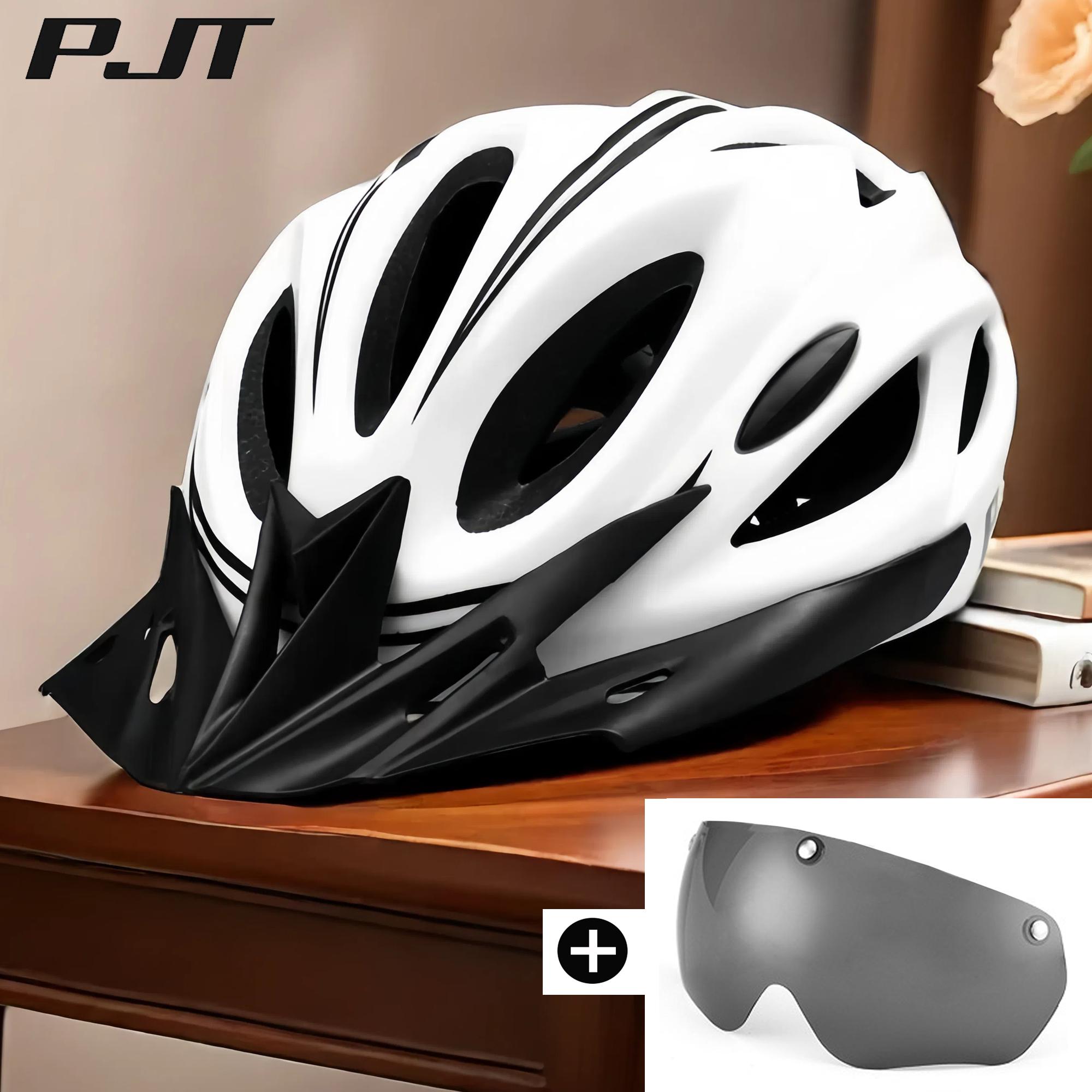 Matt Color 4 In 1 Bike Helmet With Sun Goggle & Sun Visor Rechargeable Adult Bicycle Helmet Sunglasses Road MTB Cycling Helmet L(57-61)CM