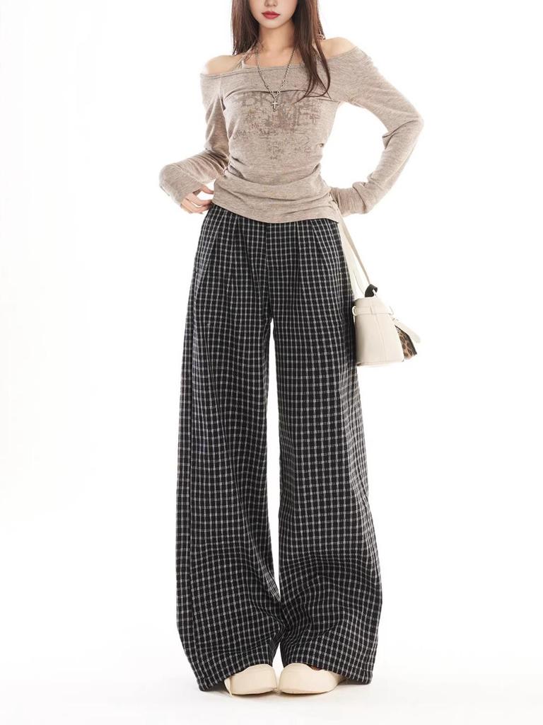 Karierte High-Waist Hose mit weitem Bein - Damen Frühjahr/Sommer Kollektion 2026