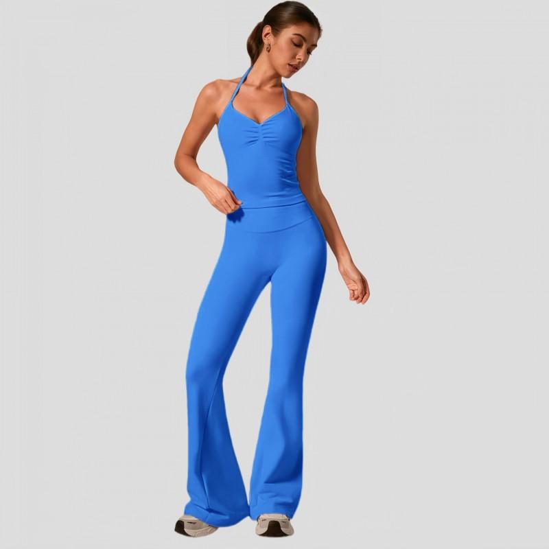Womens High-Waisted Flared Leggings With Built-in Bra Top Set Yoga Activewear Gym Running Dance