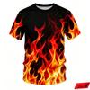 Men's 3D Color Flame Printed T-shirt for Summer Casual and Comfortable Short Sleeved Top, Fashionable Street Round Neck Clothing