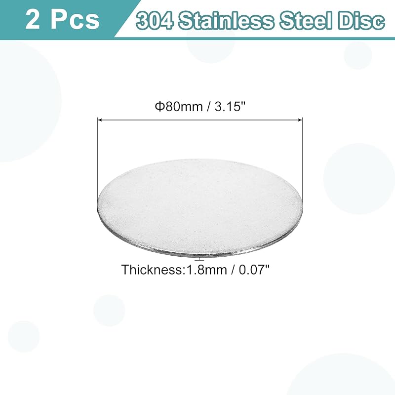 uxcell Stainless Steel Circular Discs (2 pieces), 80mm Diameter, 1.8mm Thickness, 3304 Stainless Steel, Circular Metal Stamping Blank Tag, Pendant,