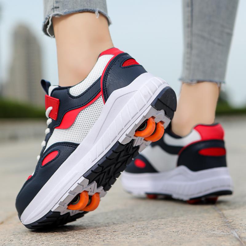 Zapatos de Rodadura Doble para Niños Desmontables Transpirables de Malla Patinaje Patines de Ruedas Hombres y Mujeres Niños Pueden Caminar