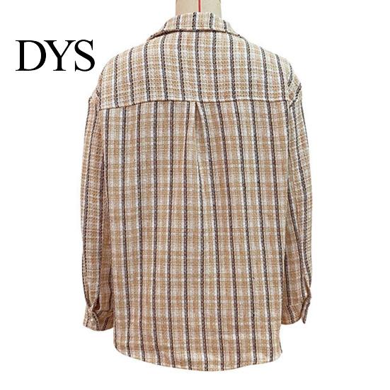 Women Jacket with Pockets Fall Spring Retro Plaid Print Turn-down Collar Single-breasted Striped Cardigan Chest Long Sleeves Loose Commuting