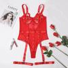 Women Sexy Bodysuit Mesh See Through Underwear Lace Ultrathin Bra & Brief Sets Garter Belt Corset Bikini Nightwear Lace Lingerie