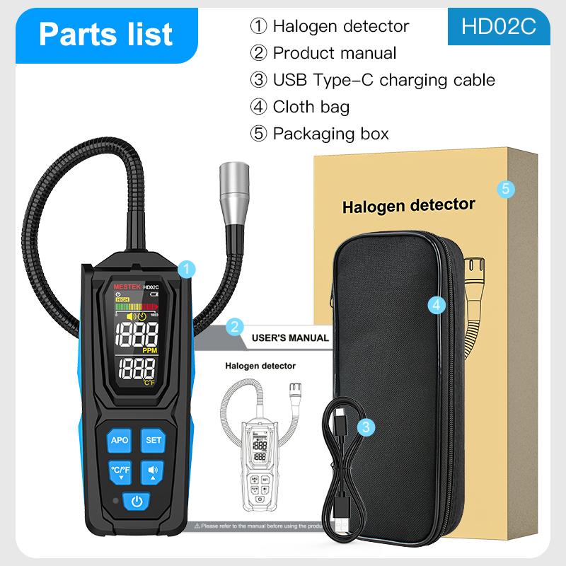 HD02C Freon Leak Detector High Sensitivity Halogen Leak Detector R22 R32 R134a Refrigerant Gas Monitor HVAC Tester Triple Alarm