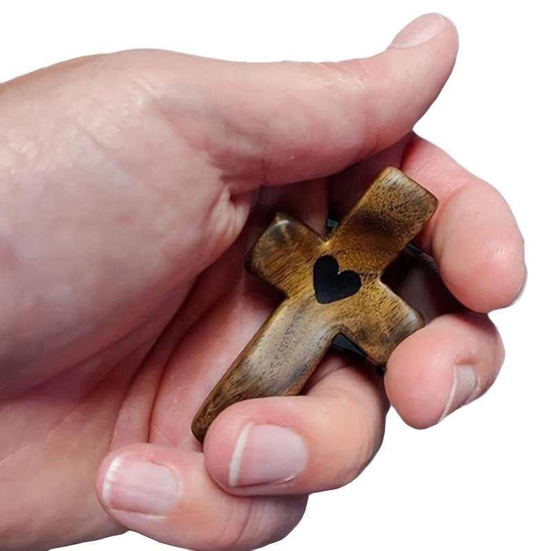 Room Decor Walnut Wooden Thumb Crosses, Handheld Prayer Beads, Church Easter Religious Accessories, Spiritual Devotional Tools