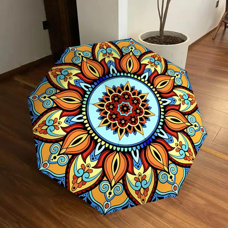 

1pc Mandala Pattern Automatic Umbrella Durable Iron Frame & Plastic Handle, Gift for Men & Women, Sturdy Construction yy250905141