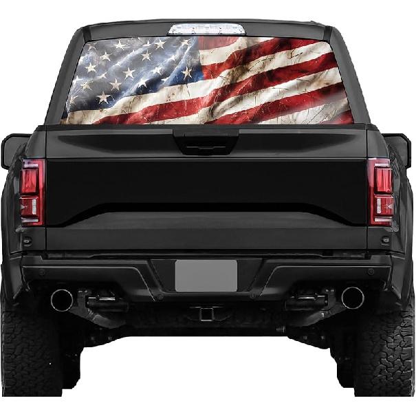 American Flag Truck Rear Window Decals - Deer Perforated Vinyl See-Through Stickers, Gifts For Men, Dad, Boyfriend, Truck Owners, Easy To Tall, UV