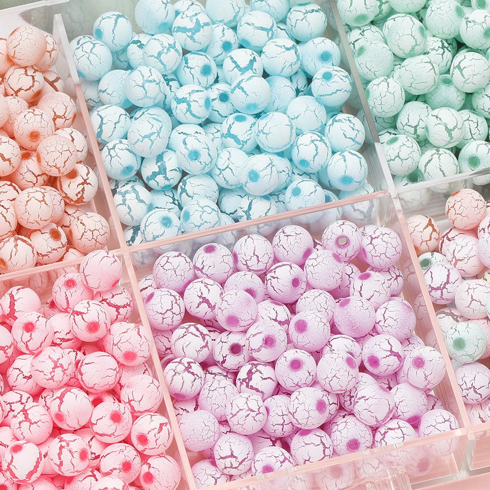 30/50pcs 8/10mm Round Color Cracked Acrylic Beads for Jewelry Making Multicolor Large Hole Loose Beads DIY Bracelet Necklace