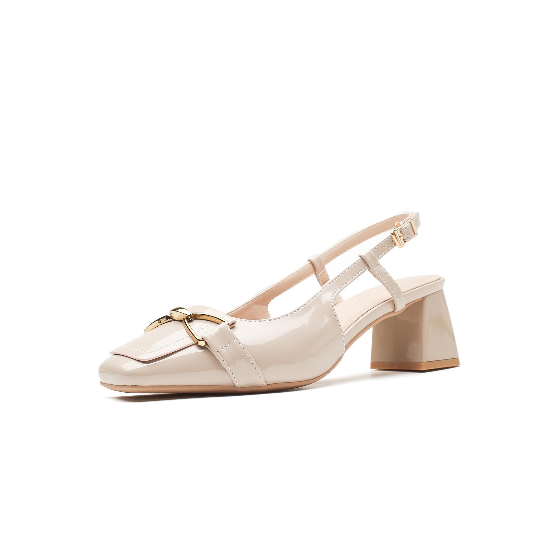 

2139-A32 Comfortable sandals women s summer thick heel 2025 new Baotou patent leather single shoes trendy brand square head high heels 40