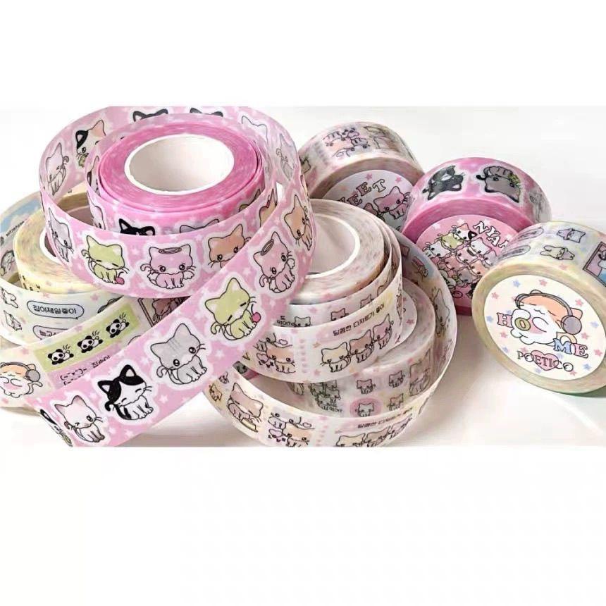 Cute Korean Sweet Kitten Text Dialog Box Tape Hand Account Decoration Material Collage Flash Sand Cutting Film Tape Roll Sticker