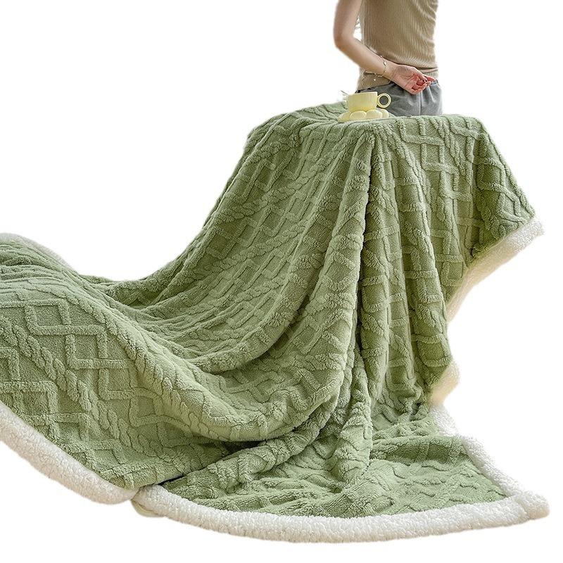 All-season Bedroom Throw Blanket Lamb Wool Winter Thickened Thermal Blanket Soft and Comfortable Nap Flannel Solid Color Blanket