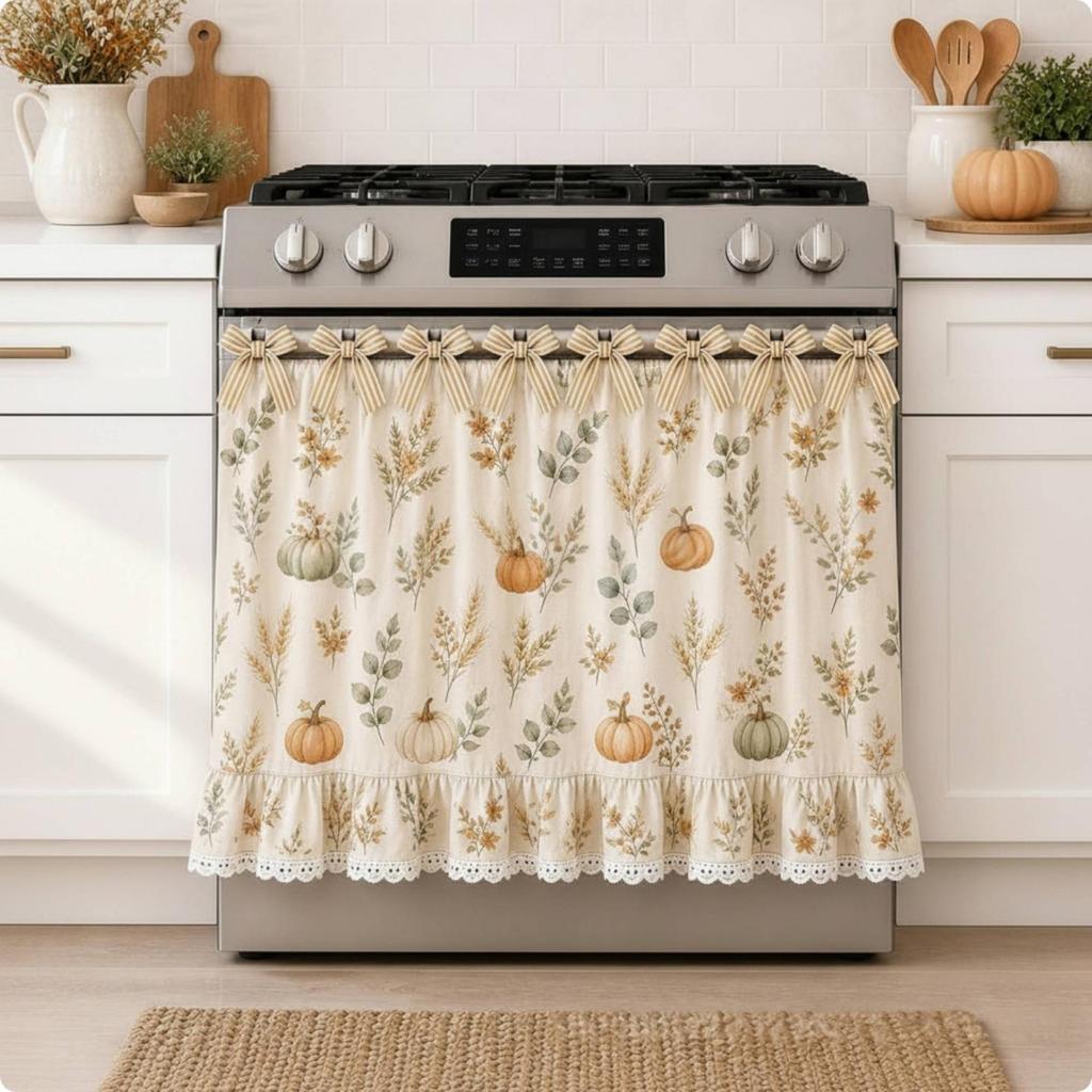 Rustic Oven Curtain with Ties Decorative Farmhouse Cover