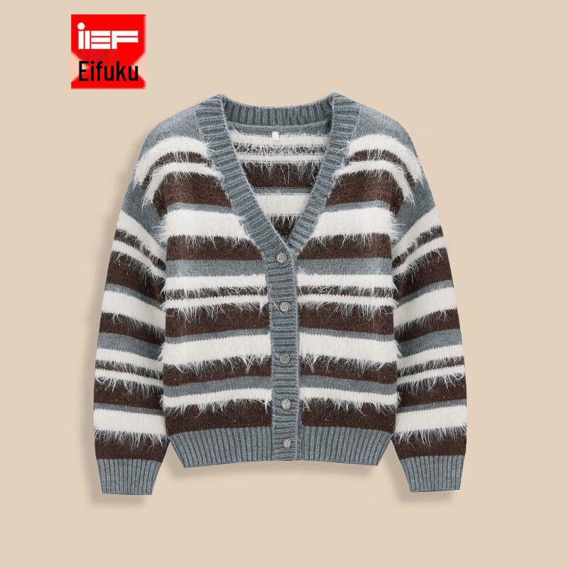 

Женский полосатый вязаный кардиган IEF Осень 2025 One Size