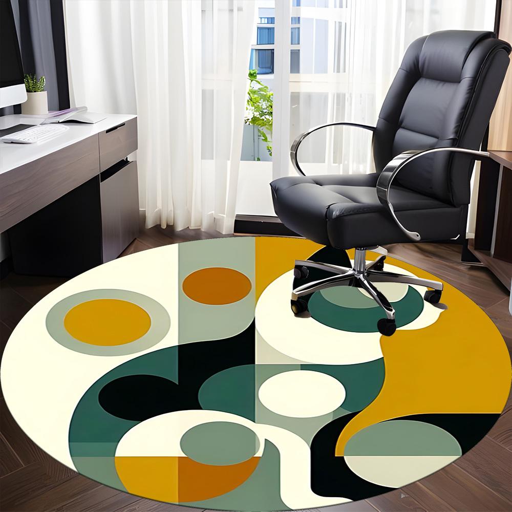 1 Stück Abstrakt geformter runder Teppich für das Büro, Indoor-Matte geeignet für Büro, unter Bürostühlen, Schlafzimmer, Wohnzimmer, Heimdekoration, Raumdeko