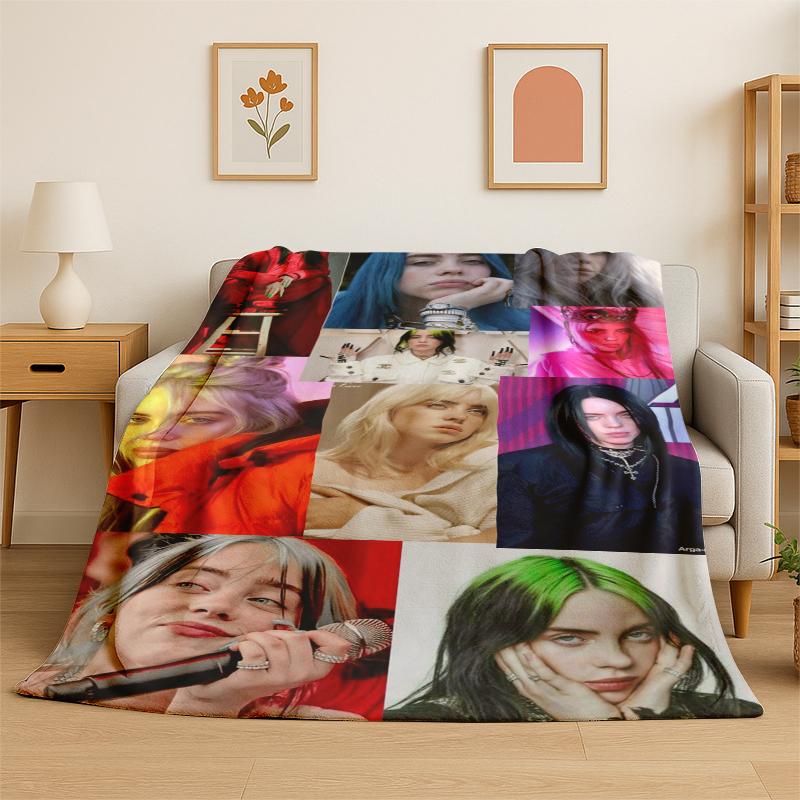 3D Billie Eilish Singer Star Flannel Blanket Soft Warm Throw Blanket for Bedroom Living Room Bed Travel Camping Picnic Gift
