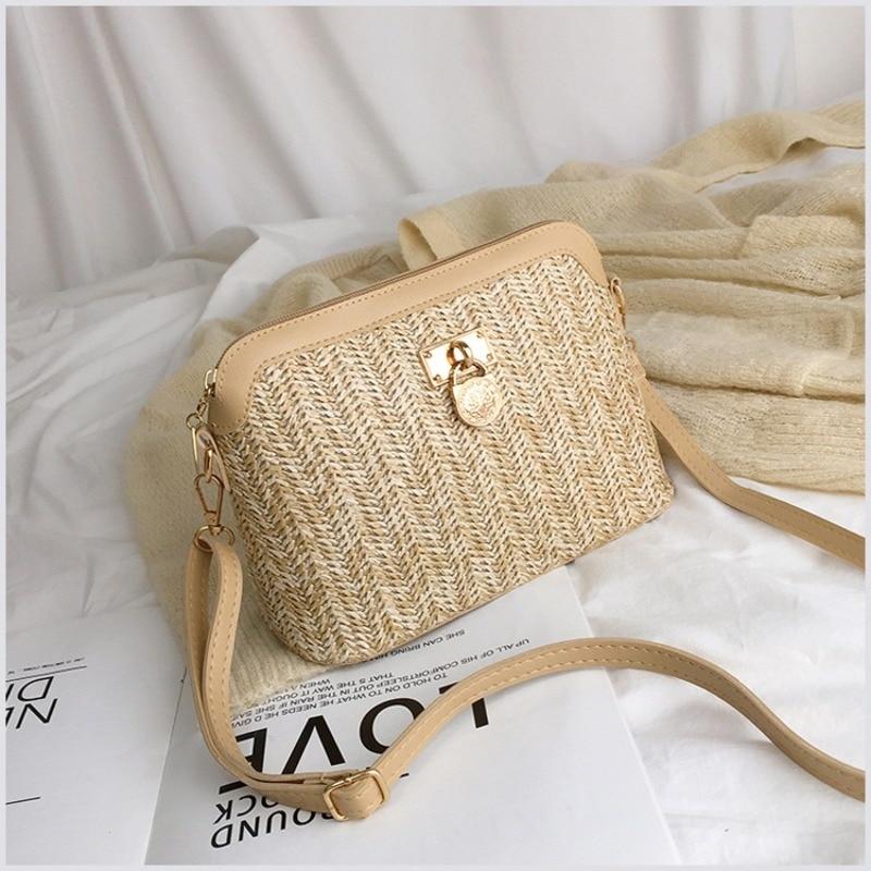

Summer Straw Crossbody Bags For Women 2023 Handmade Woven Shell Handbags Soft PU Leather Shoulder Bags Female Bohemia Beach Bag