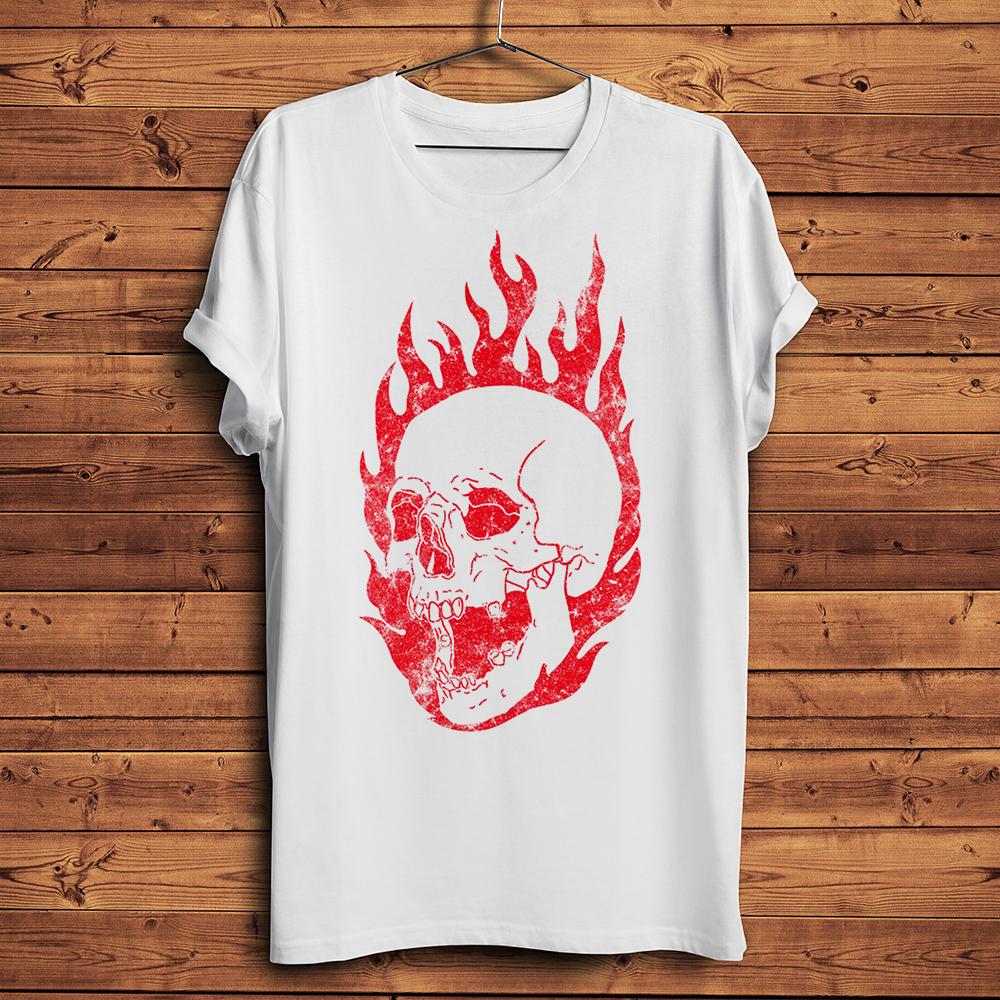 punk death Flames skull funny gothic T shirt Homme Men short sleeve o-neck casual TShirt Street