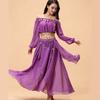 Set Costume Danza del Ventre a Maniche Lunghe da 2 Pezzi per Donne Tessuto Morbido in Chiffon Outfit da Ballo Outfit per Esibizioni Professionali