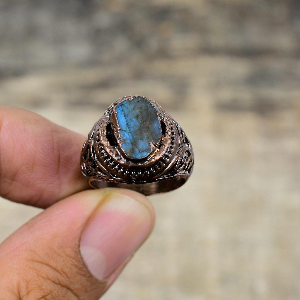 Labradorite Rough Ring Electroformed Copper Ring Handmade Unique Jewelry Gemstone Ring Electroformed Jewelry For Gift Available In Ring Size