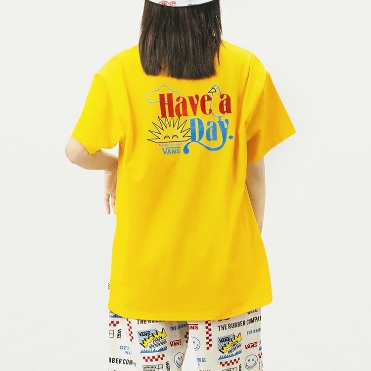 Vans White Dove Pattern Short Sleeve T-Shirt Women T-Shirts Yellow VN0A5F3X85W