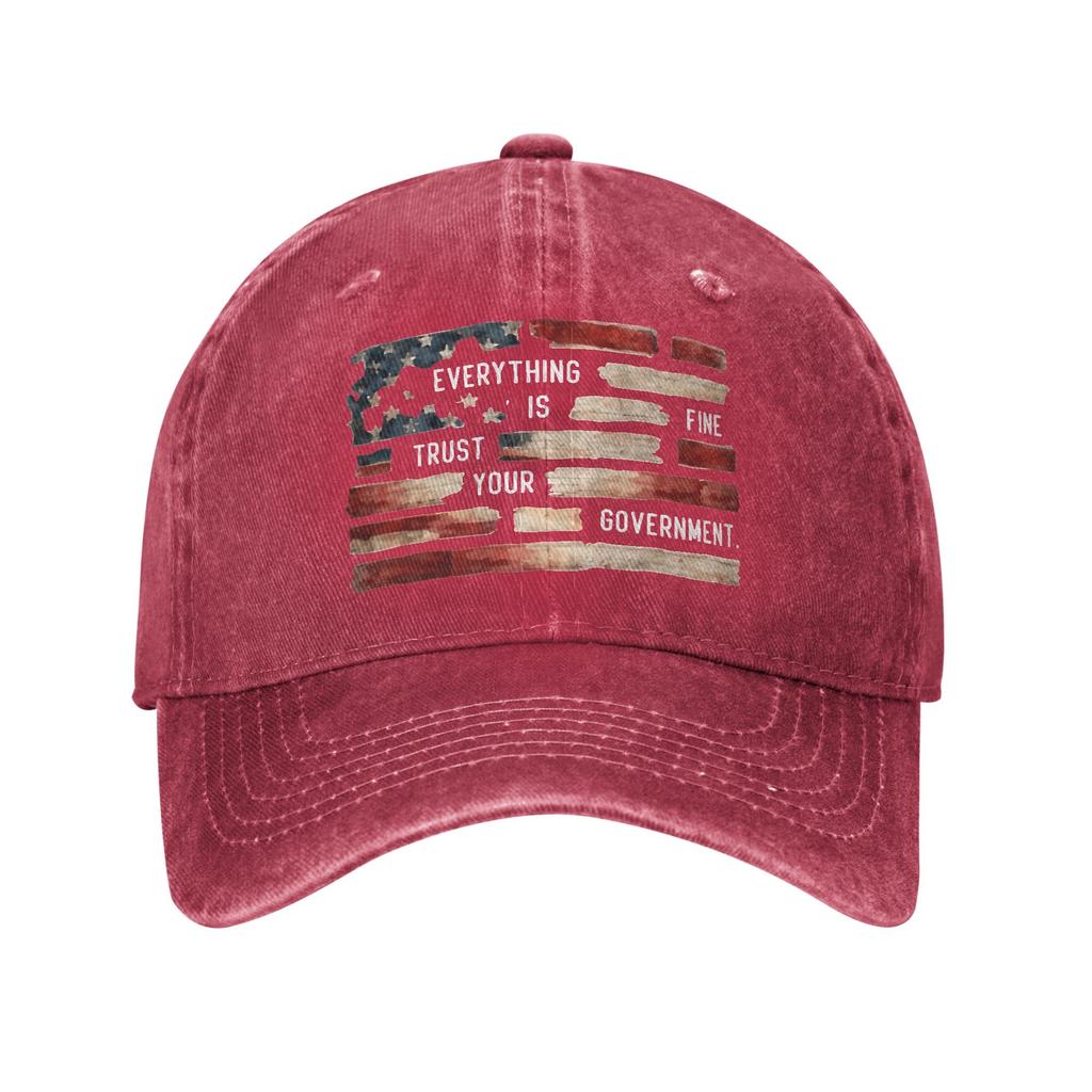 Washed Baseball Cap Everything Is Fine Trust Your GovernUnisext Spring Trucker Hat For UnisexTeens Rock Sun Baseball Caps