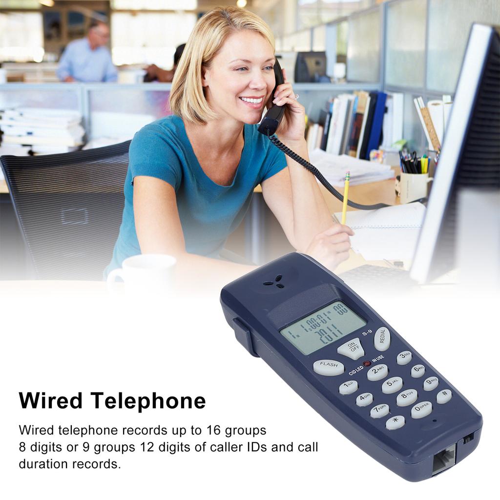 Corded Phone, DTMF 12 Bit LCD Display Wired Telephone with Caller ID Recognition and Pause Function for Home Communication