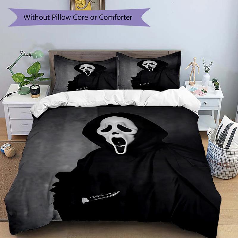 3pcs Ghostface Mask Bedding Set: Perfect for Bedroom or Guest Room. Soft and Comfortable with No Core Included yy251031017