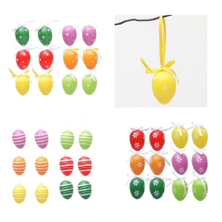 Colorful Eggs with HangableStrap Easter Day Decors Family Garden Decors