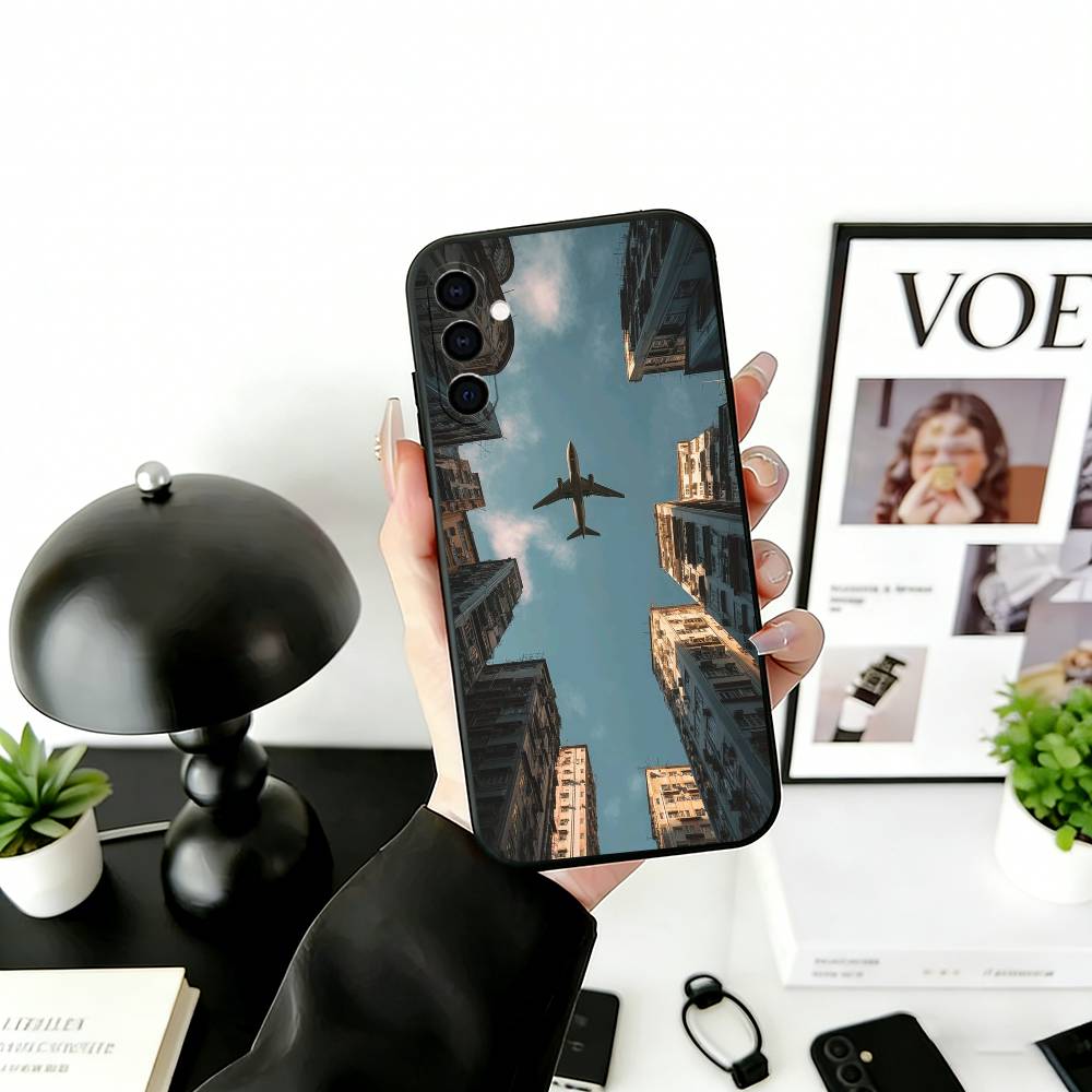 A-airplane Phone Case Black Silicone Soft For Samsung Galaxy A73,A72,A71,A70,A53,A52,A51