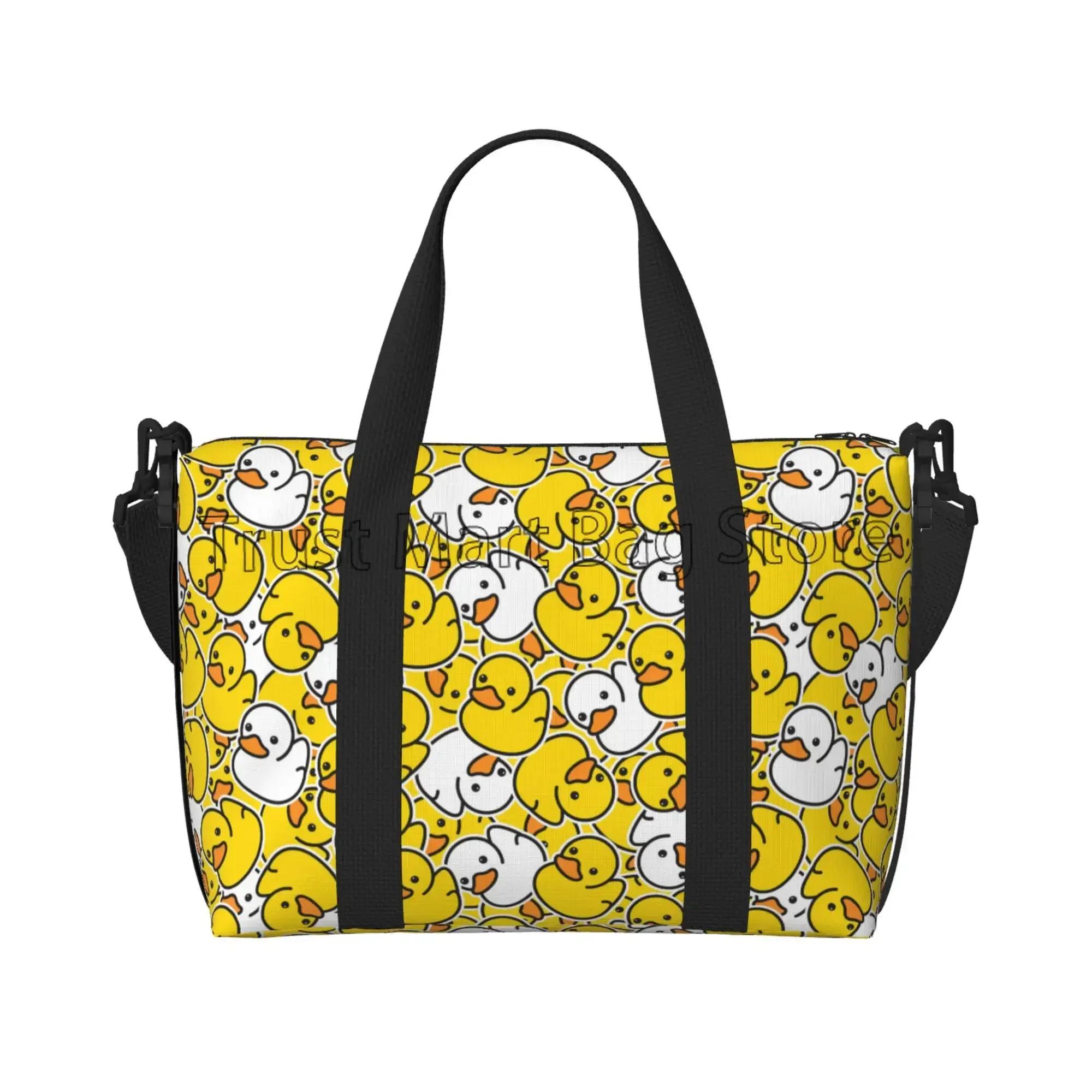 

Cute Rubber Cartoon Duck Print Travel Duffel Bags Unisex Waterproof Portable Luggage Tote Bag Overnight Weekender Hand Bag