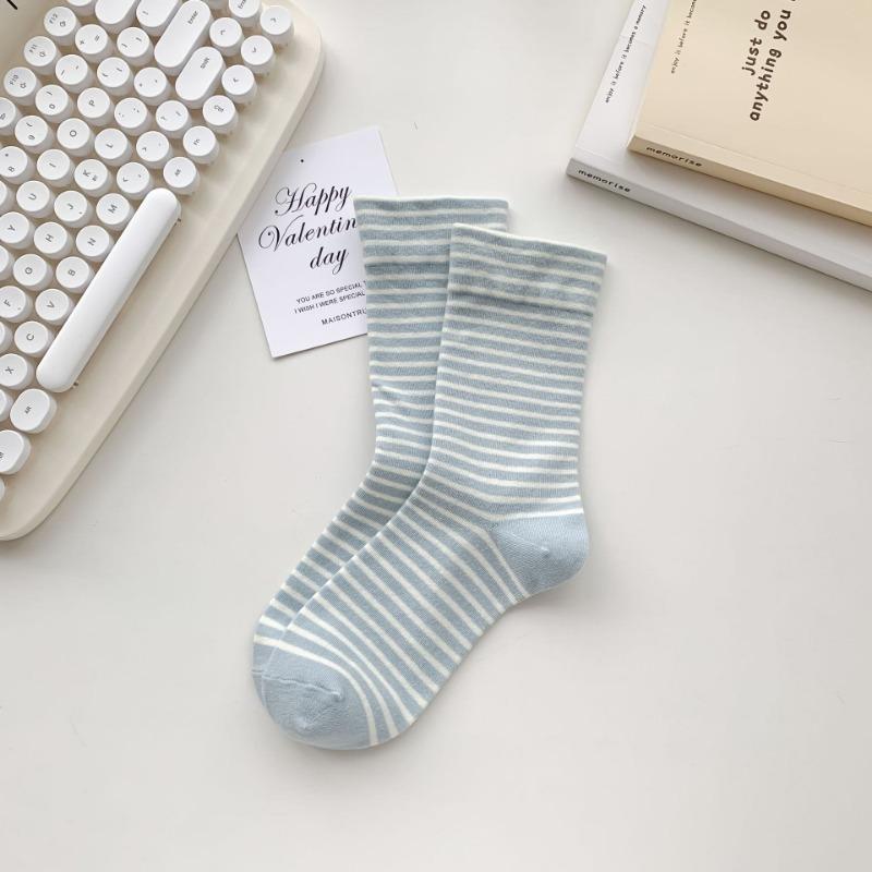 Chaussettes Tube d'Été Fines Couleur Pure Rayées Respirantes Bouche Large Mois Fils