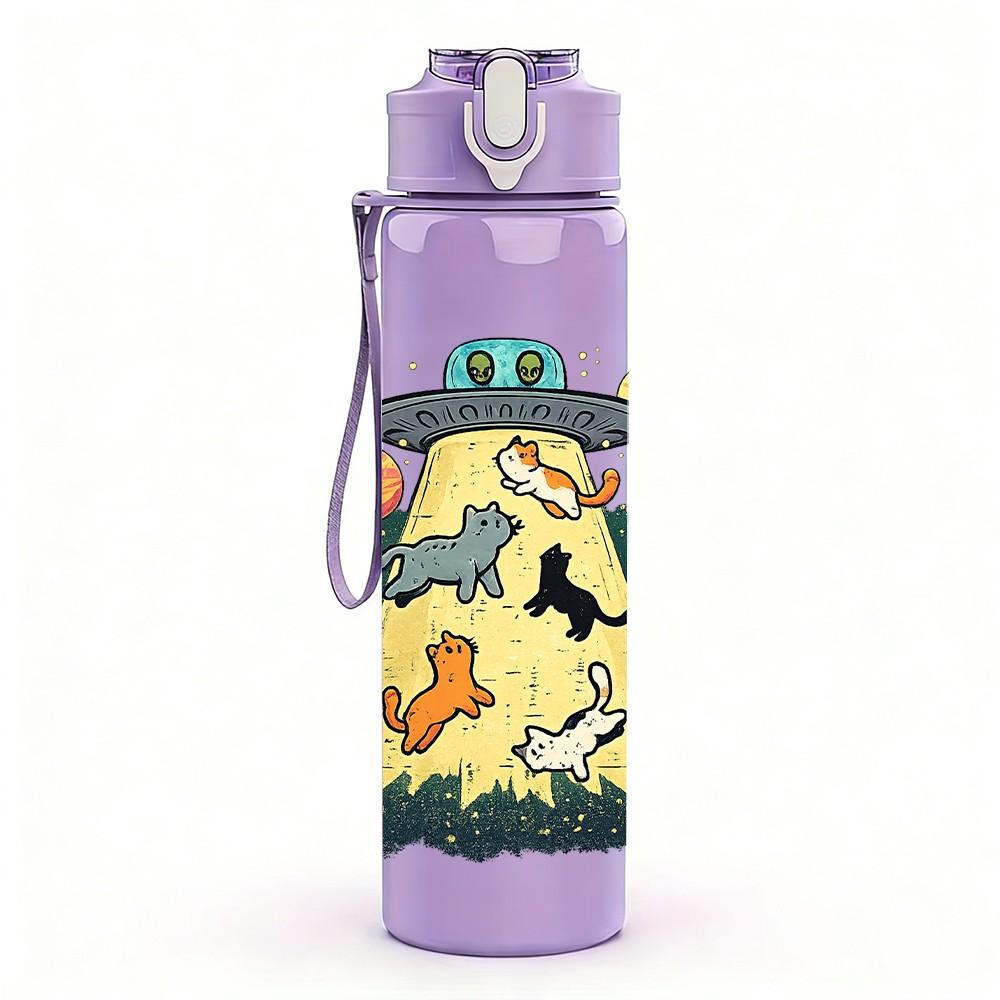 1PC Robot Space Character Cartoon Print 750ml Color Plastic Sports Water Bottle Leakproof Flip Straw Lid Suitable for Sports Office Home Use