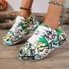 Fashion Plus Size 2025 Lace Up Women's Vulcanize Shoes Outdoor Walking Print Flat with Platform Sneakers Versatile Ladies Casual Shoes
