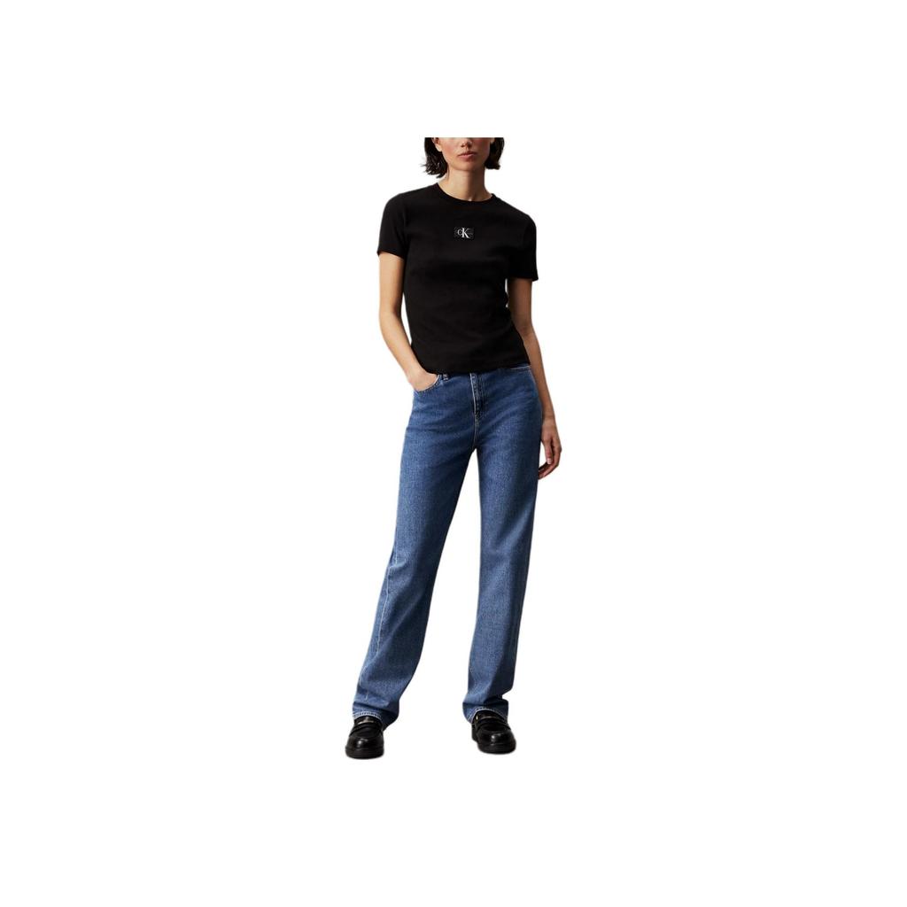 Calvin Klein Jeans Letter Badge Slim Fit Round Neck Short Sleeve T-Shirt Women T-Shirts Black J20J223552-BEH