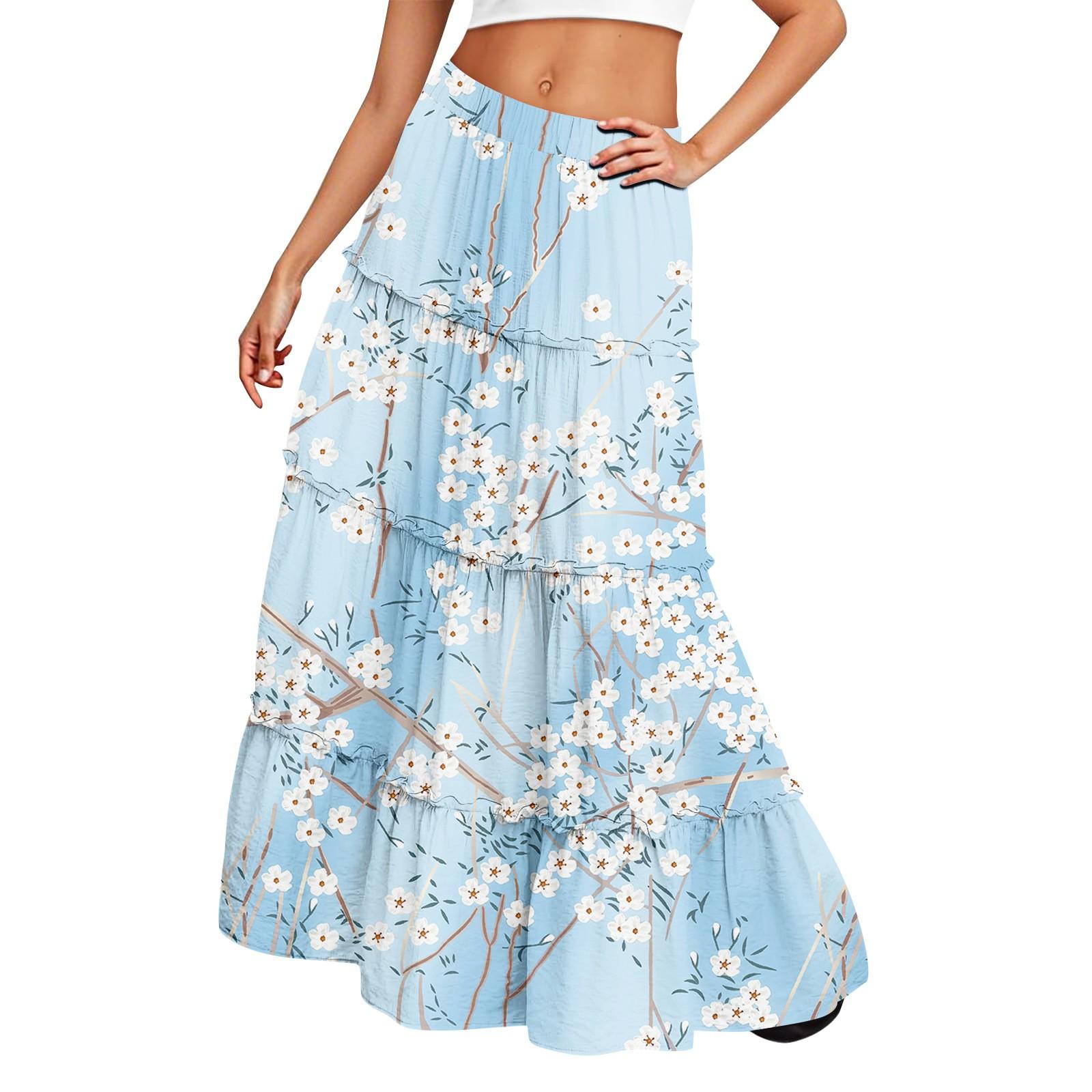 

Женская длинная юбка с принтом и эластичным поясом, свободным подолом M