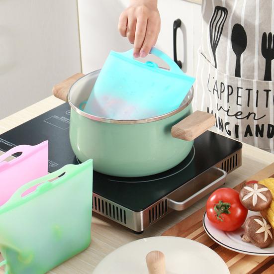 Sac de rangement en silicone de 1 L, bonne étanchéité, organisateur de conservation des aliments, pochette de rangement pour fruits au réfrigérateur, sac de désinfection à la vapeur pour micro-ondes, sac de chauffage des aliments