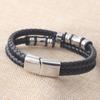 15mm European & American Double-Layer Woven Leather Bracelet with Gold-Inlaid Titanium Steel