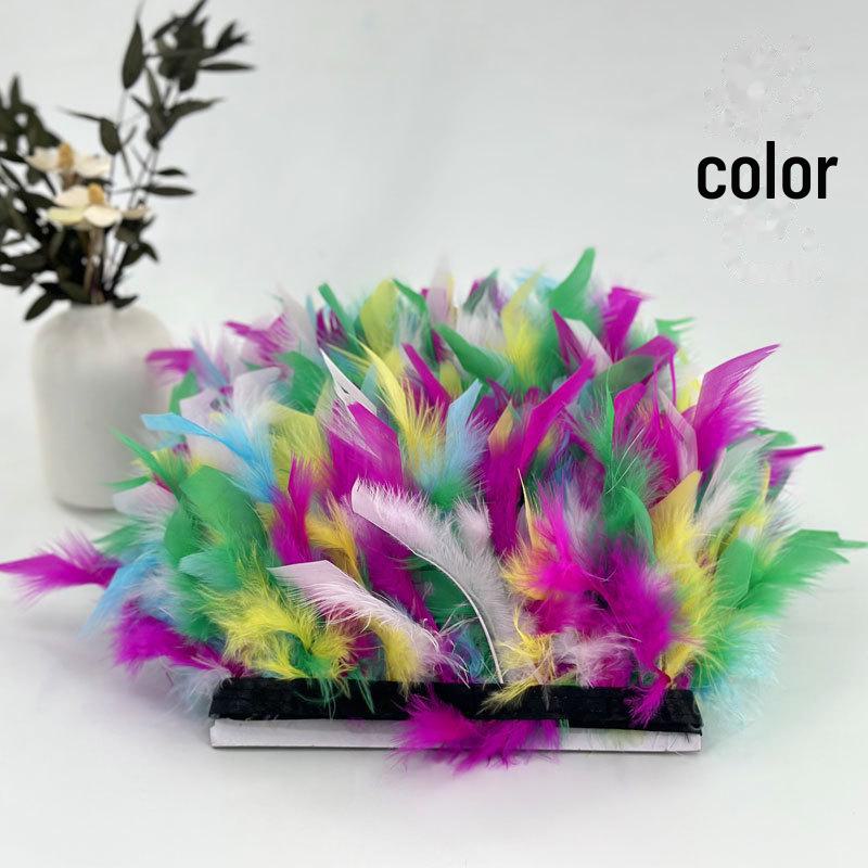 Red Lace Net Turkey Feather Strips for DIY Handmade Wedding Dance Costumes and Decorations