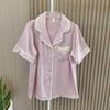 French Royal Style Pajamas Women's Summer Outerwear Short-Sleeved Shorts Homewear Two-piece Set Summer New Arrival Cardigan