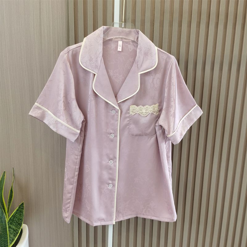 French Royal Style Pajamas Women's Summer Outerwear Short-Sleeved Shorts Homewear Two-piece Set Summer New Arrival Cardigan