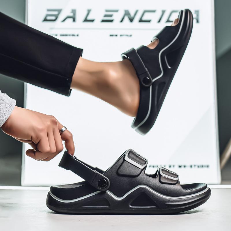 

Мужские новые повседневные уличные прохладные тапочки летние высококлассные нескользящие и дезодорирующие для вождения два способа ношения мягкая подошва тапочки с перемычкой 39