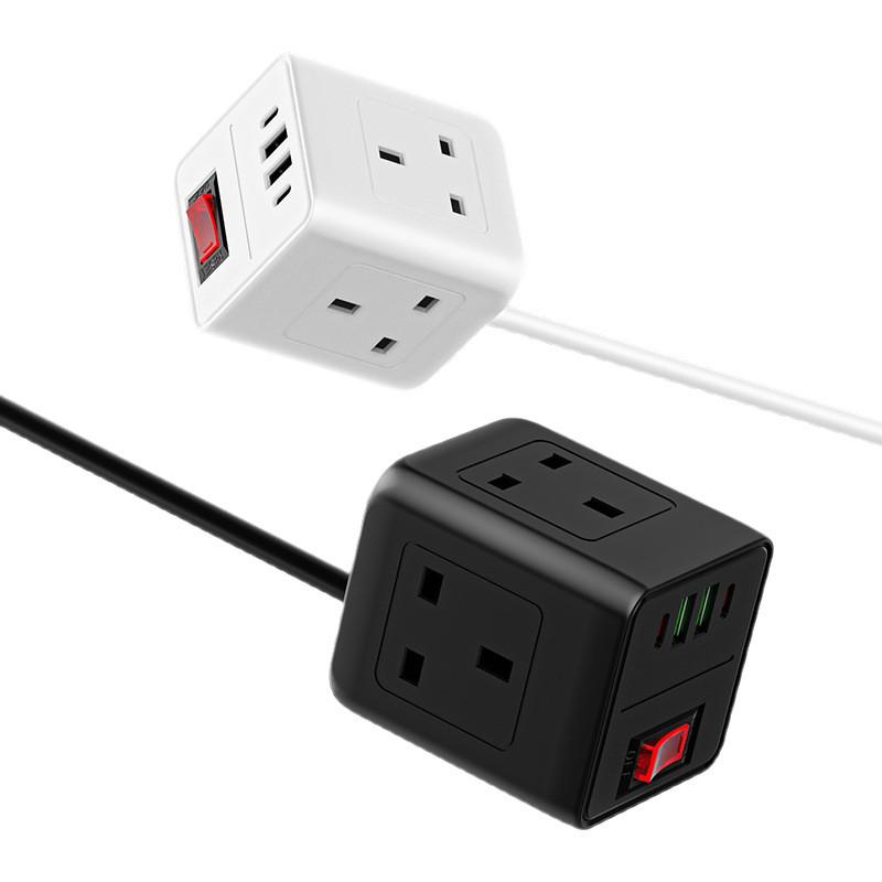 Portable Multi-Standard Power Strip with USB-C: AU, US, UK, EU Sockets