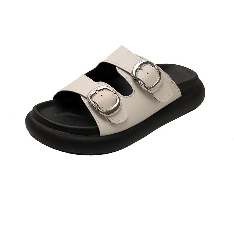 Thick-bottomed cool slippers for women's summer outer wear 2025 new French soft-bottomed beach cool slippers non-slip outer wear buckle
