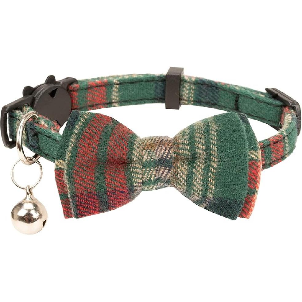 Christmas Cat Collar with Bow Tie Flower Sailor Bowtie Breakaway Safety Detachable Plaid Kitten Cats Pet Cute B Sailor Bow-Red