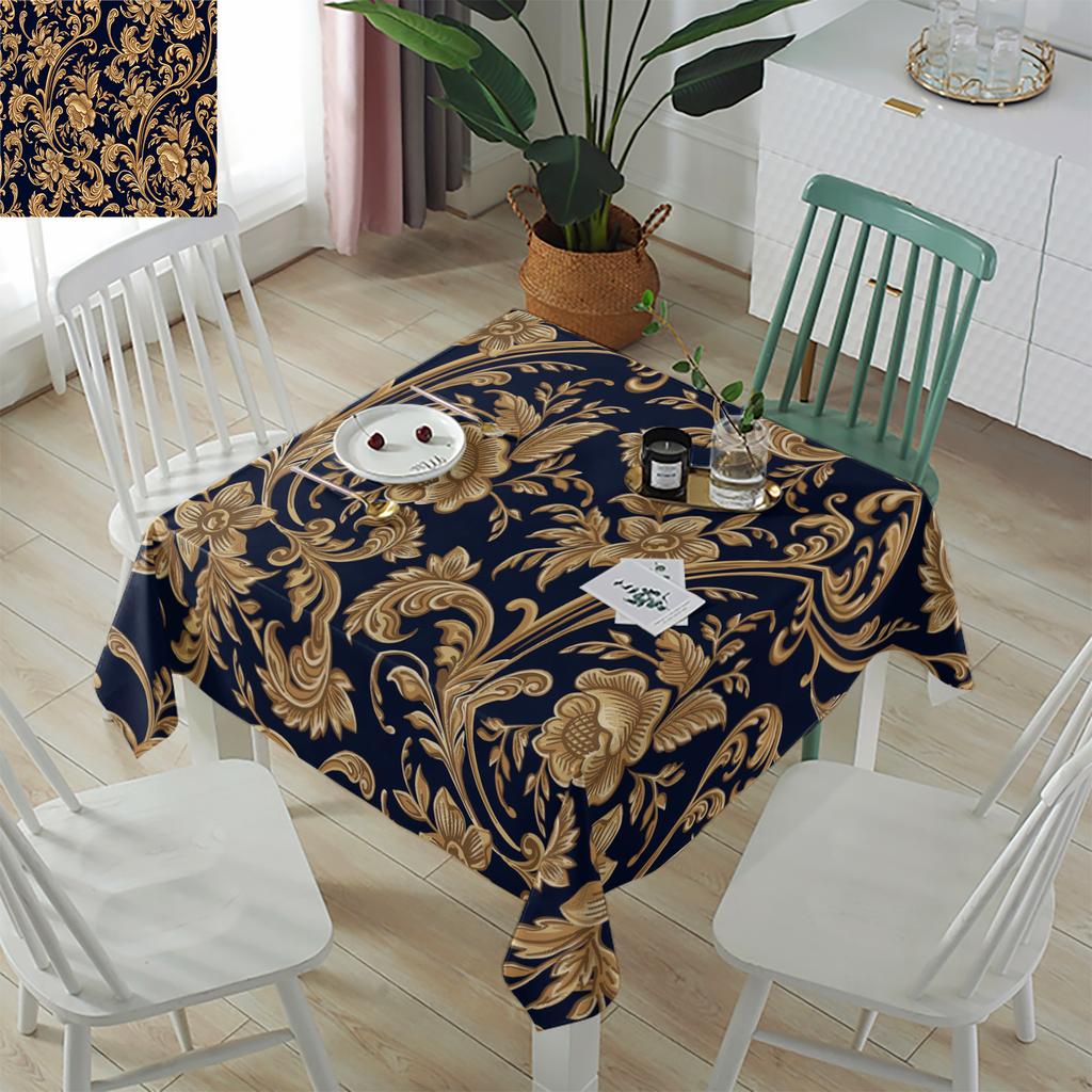 Baroque Flower Leaves Round Tablecloth Waterproof Wedding Table Decor Tablecloth Kitchen Dinning Table Cover