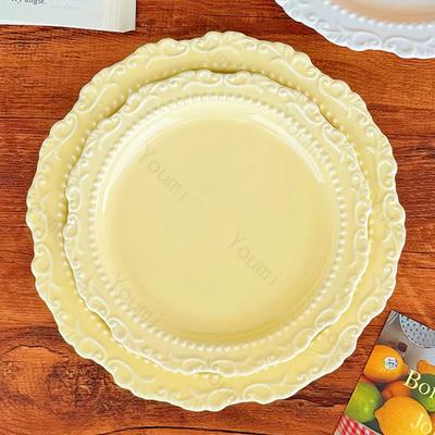 French Style Relief Ceramic Plate Luxury Restaurant Steak Dessert Plates Creative Solid Color Tableware Exquisite Home Rice Bowl