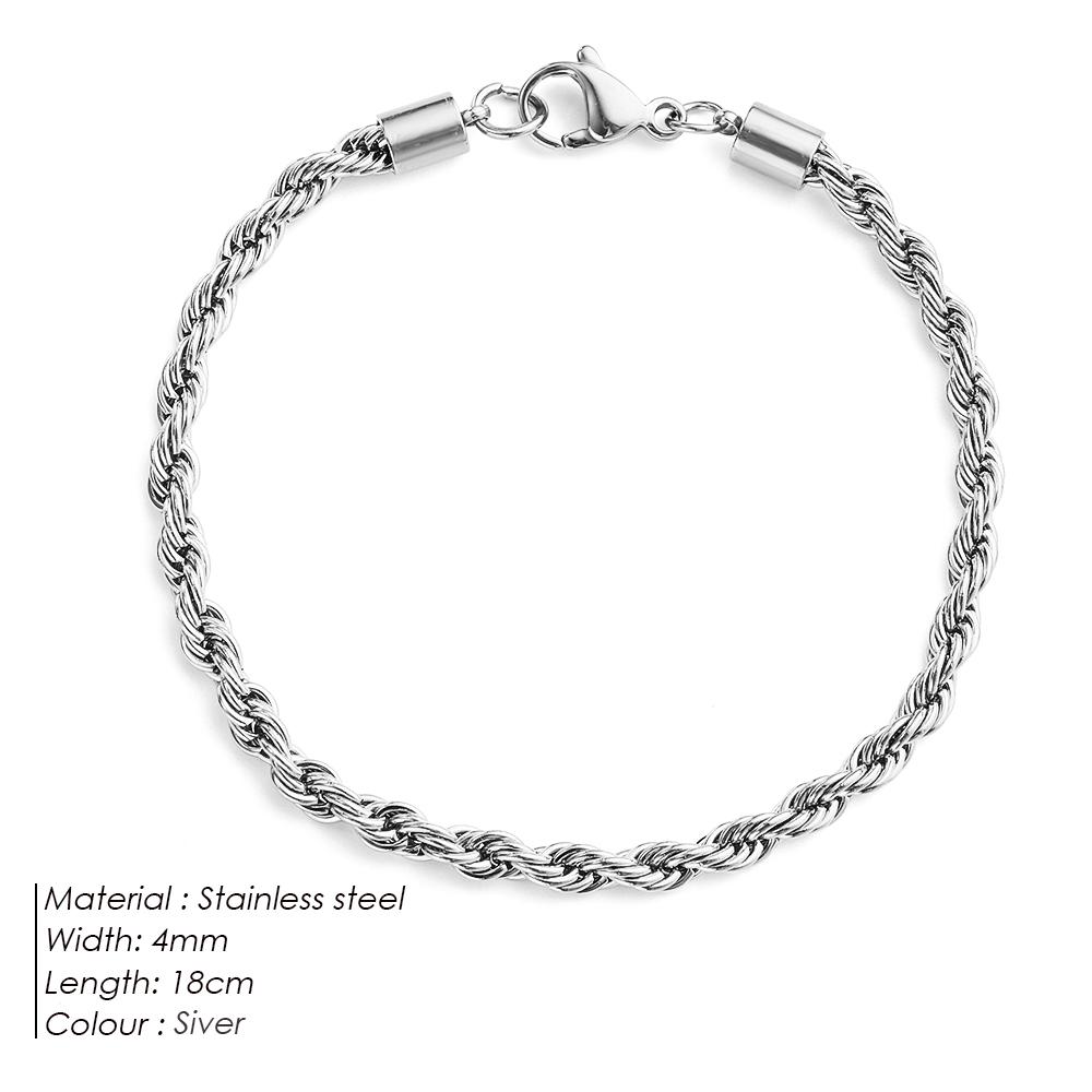 eManco for Woman Man Hip Hop Punk Silver Color Stainless Steel Fashion Jewelry 2/3/4/5MM Twisted Rope Chian Bracelet