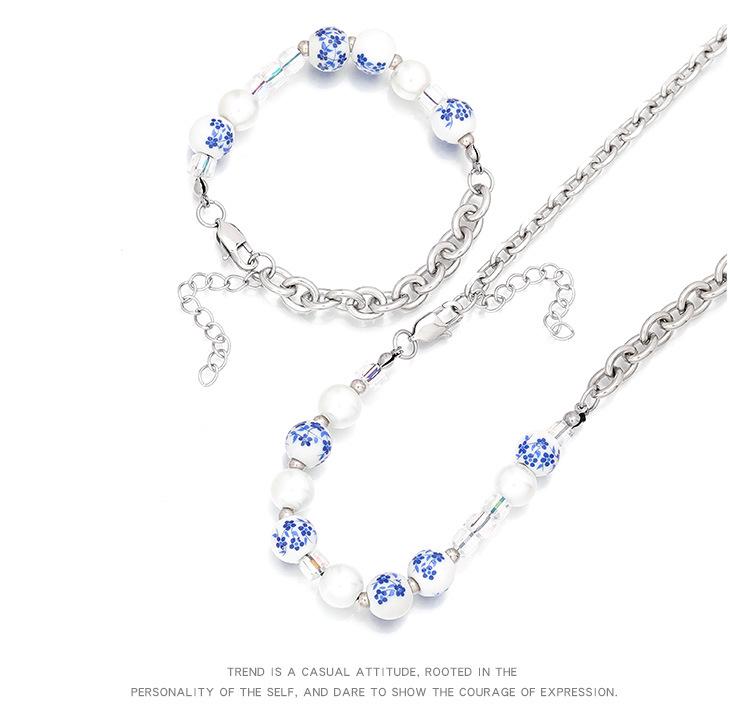 Original Blue & White Porcelain Titanium Steel Clavicle Chain: Chinese Style Hip Hop Necklace for Men & Women